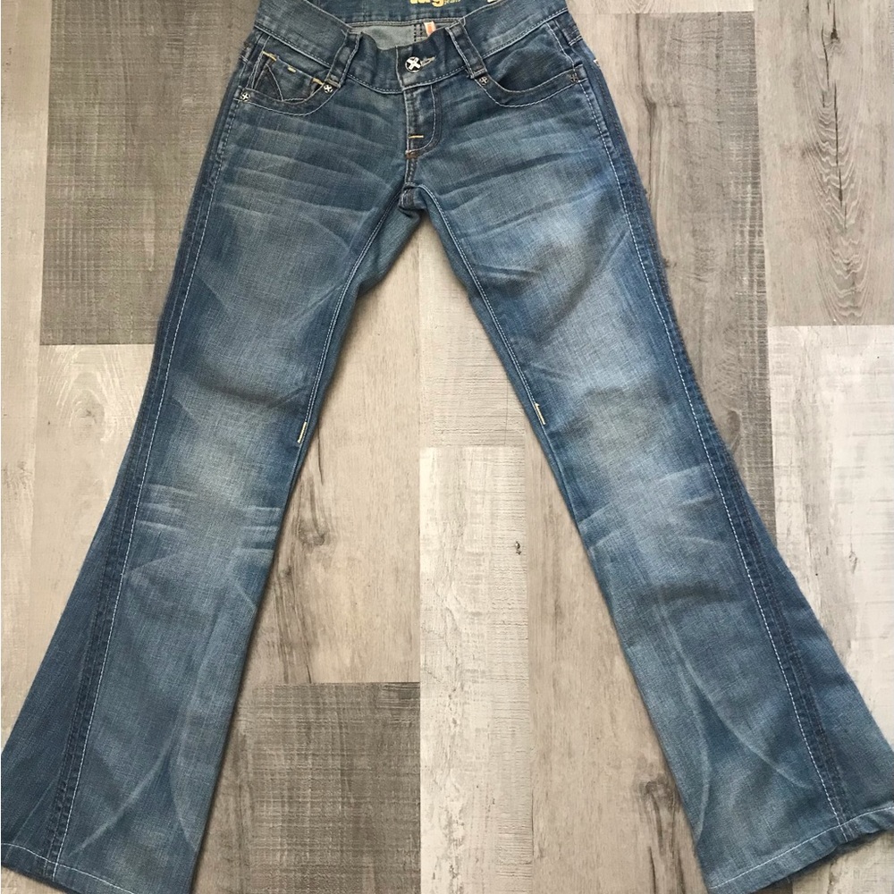 Rare Y2K Tag Twisted Hem Flare Low Rise Jeans - Picture 2 of 4